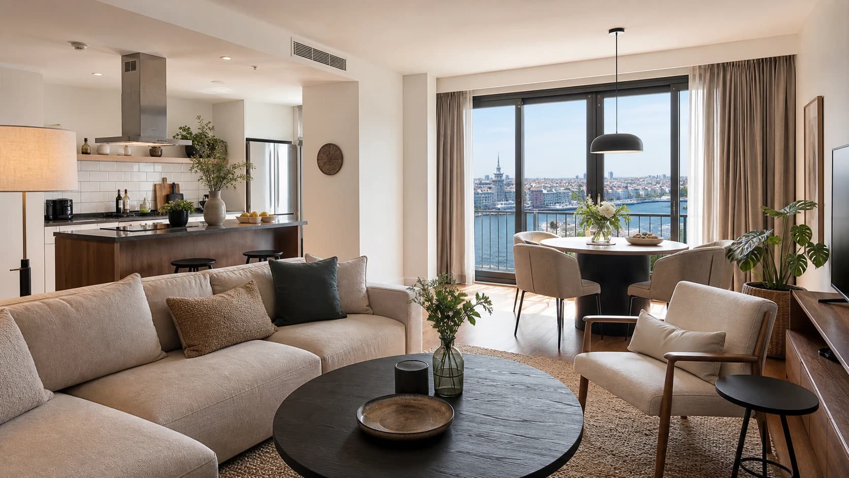 İstanbul’da modern mobilyalı kiralık daire iç mekanı.